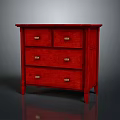 Red Wooden Chest Of Drawers With Metal Handles And Simple Design