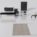 Modern Minimalist Sofa And Coffee Table Set With Fabric Seats Wooden Frame And Area Rug