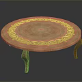 Decorative Round Wooden Dining Table with Intricate Carved Patterns and Elegant Curved Legs