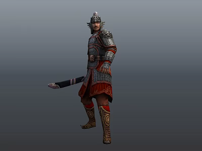 Game Film Warrior Character In Medieval Armor With Helmet And Long Sword 3d model