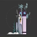 Festive Winter Decorative Arch With Snowflakes Stars And Purple Blue Pillars