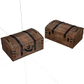 Two Vintage Brown Wooden Chests With Black Straps And Lock Details