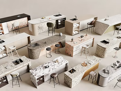 Modern Bar Counter Designs With Various Textured Surfaces And Matching Bar Stools 3d model