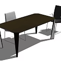 Modern Black Rectangular Dining Table Set with Two Gray Black Chairs and White Black Legs 3d model