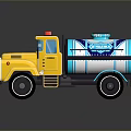 Functional Yellow Tanker Truck With Blue Tank Red Warning Light And Design