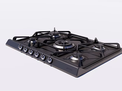 Black Kitchen Gas Stove With Multiple Burners And Control Knobs 3d model