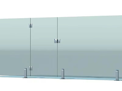 Modern Glass Partition With Metal Fixtures For Interior Space Dividing 3d model