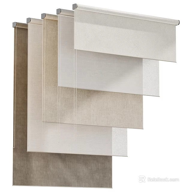 Layered Neutral Linen Curtains With Textured Fabric For Modern Home Decor 3d model 