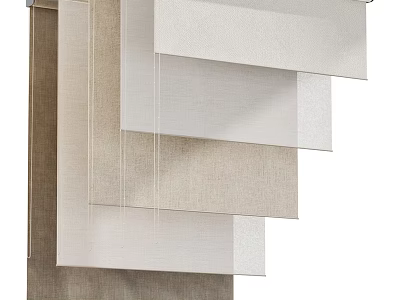 Layered Neutral Linen Curtains With Textured Fabric For Modern Home Decor 3d model