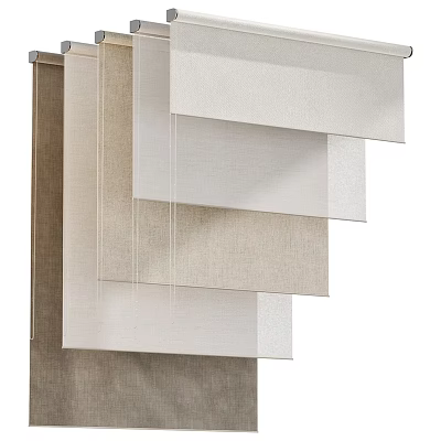 Layered Neutral Linen Curtains With Textured Fabric For Modern Home Decor 3d model