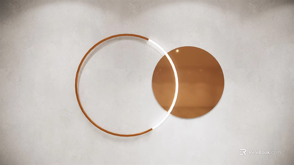 Modern Circular Wall Decor With Brown Frame And Mirror On Light Wall 3d model