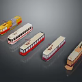Various Colored Electric Tram Models With Different Style Designs Collection