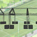 Outdoor Metal Truss Structure With Hanging Black Equipment On Sports Field