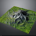 3D Topographic Terrain Model With Mountain Green Vegetation And Blue Water