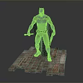 Batman in Gray and Black Suit with Cape Standing on Wooden Platform Holding Green Gadget