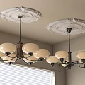 Classic Indoor Chandeliers With Cream Shades Black Metal Frames And Ceiling Medallions
