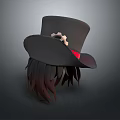 Black Top Hat Featuring Gear Decoration Red Ribbon And Brown Feathers