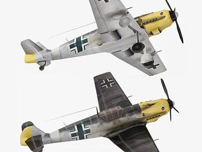 Vintage German Military Fighter Aircraft Dual Model with Gray Yellow Color Scheme Design 3d model