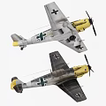 Vintage German Military Fighter Aircraft Dual Model with Gray Yellow Color Scheme Design