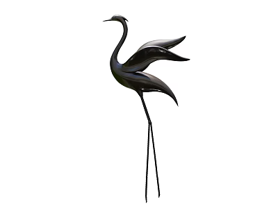 Outdoor Black Crane Landscape Sculpture With Spread Wings And Slender Legs 3d model