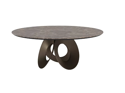 Modern Round Dining Table With Dark Marble Top And Unique Curved Metal Base 3d model