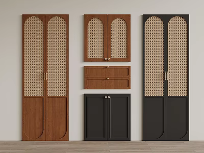 Modern Wardrobe Doors With Rattan Panels Wooden And Black Double Door Design 3d model