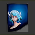 Ethereal Female Character With Light Blue Hair And Decorative Horns On Dark Blue Starry Background