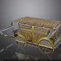 Vintage Decorative Carriage With Brown Roof Yellow Accents And Wooden Wheels