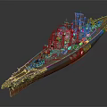 Detailed Military Battleship Model Featuring Intricate Turret And Deck Structure