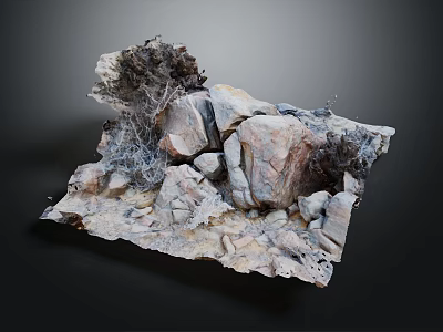 Natural Wood And Stone Artistic Model With Rock Cluster Driftwood And Moss Accents 3d model