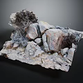 Natural Wood And Stone Artistic Model With Rock Cluster Driftwood And Moss Accents