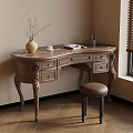 Classic Wooden Desk With Vase Dried Branches Open Book Pen Holder And Stool