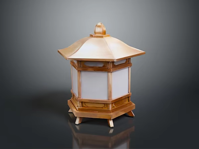 Traditional Wooden Lantern With Hexagonal Structure And White Translucent Panels 3d model