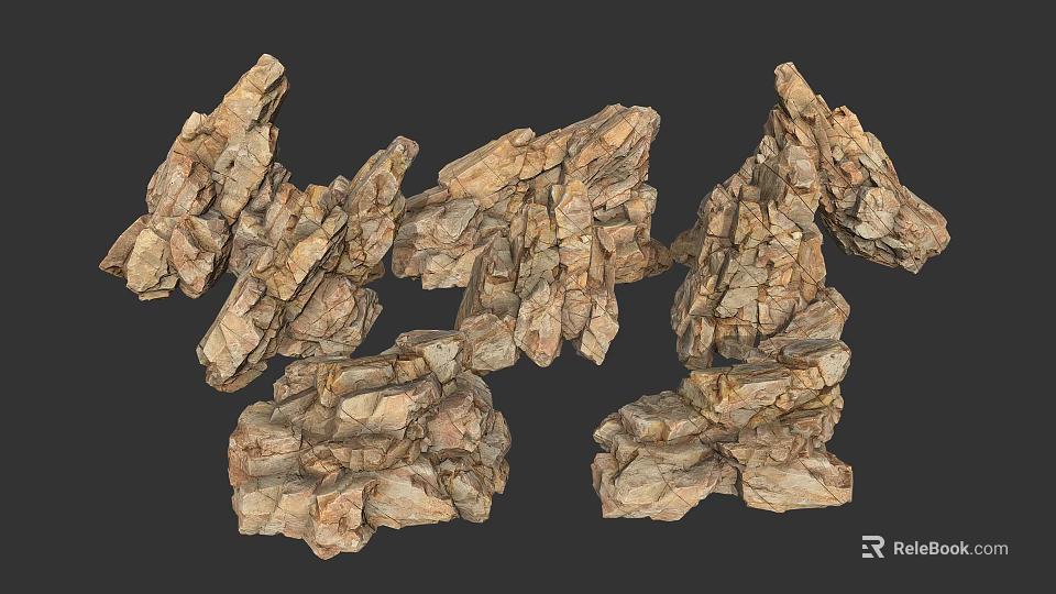 3D Rendered Natural Stone Wood Models With Textured Surfaces And Organic Shapes 3d model 