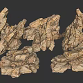 3D Rendered Natural Stone Wood Models With Textured Surfaces And Organic Shapes