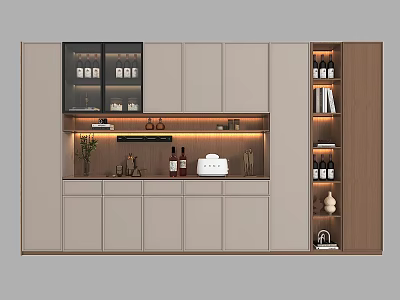 Modern Wine Cabinet Design With Glass Doors Wine Bottles And Interior Lighting 3d model
