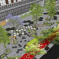 Urban Public Square Design With Hexagonal Pavement Trees Seating And Red Walkway 3d model