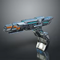 Futuristic Sci Fi Weapon With Metallic Body Blue Light Accents And Streamlined Design