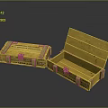 Yellow Wooden Boxes With Open And Closed Lids And Shipping Labels