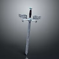 Silver Metal Sword With Wing Decorations On Hilt And Sharp Blade 3d model