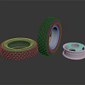 Car Tires With Deep Tread Pattern And Shiny Metal Rim On Reflective Black Surface