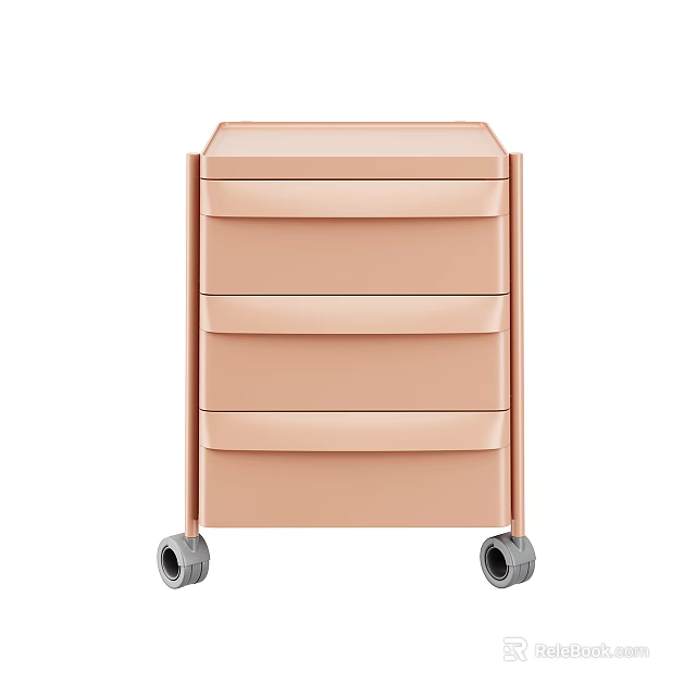 Modern Pink Entryway Side Cabinet With Multiple Drawers And Wheels 3d model