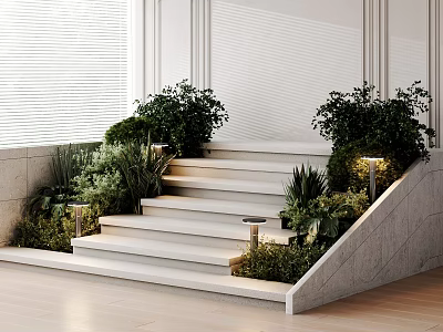 Modern Indoor Stairs Potted Plants Decor With Greenery White Walls And Windows 3d model