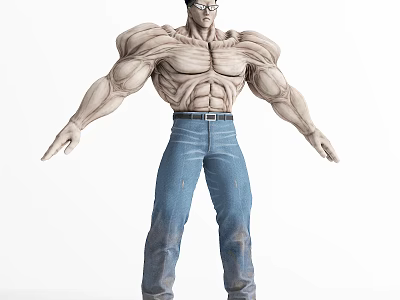 Muscular Game and Movie Character With Shirtless Torso Blue Jeans and Glasses 3d model