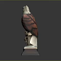 Eagle Sculpture Carving With White Head Red Body Standing On Wooden Base With Grape Vine