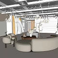 Modern Clothing Store Interior With Comfortable Sofa Round Coffee Table Fitting Mirrors And Orange Curtains