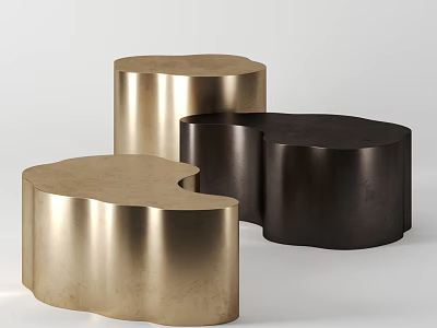 Three Gold and Black Curved Irregular Shaped Shiny Metallic Stools 3d model