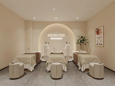 Elegant Minimalist Beauty Salon Space With Comfortable Treatment Beds And Professional Skin Care Equipment 3d model