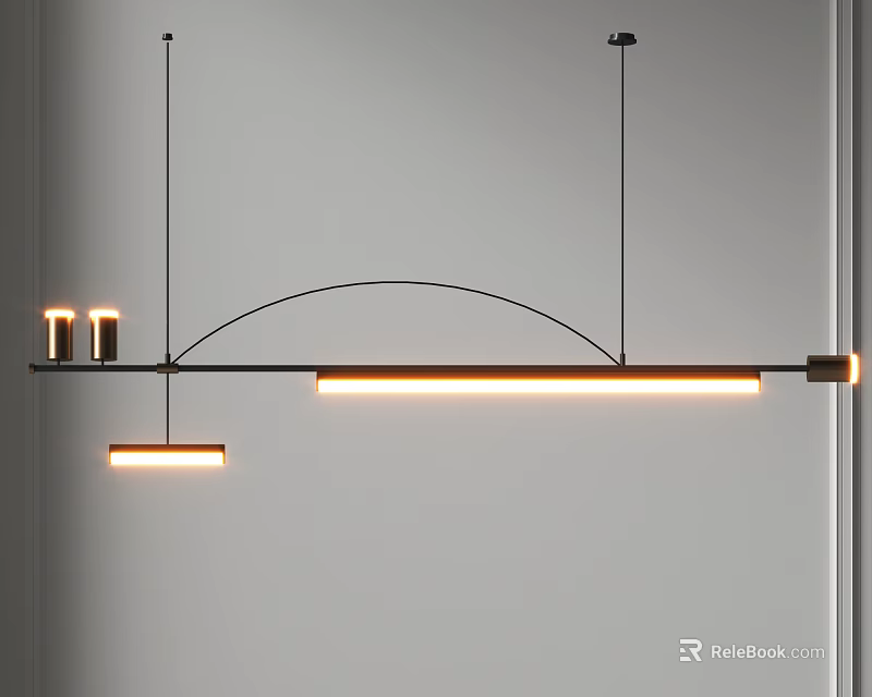 Modern Linear Pendant Light With Metal Frame And Warm LED Glow 3d model 