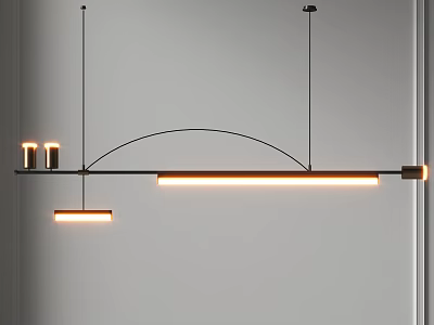 Modern Linear Pendant Light With Metal Frame And Warm LED Glow 3d model